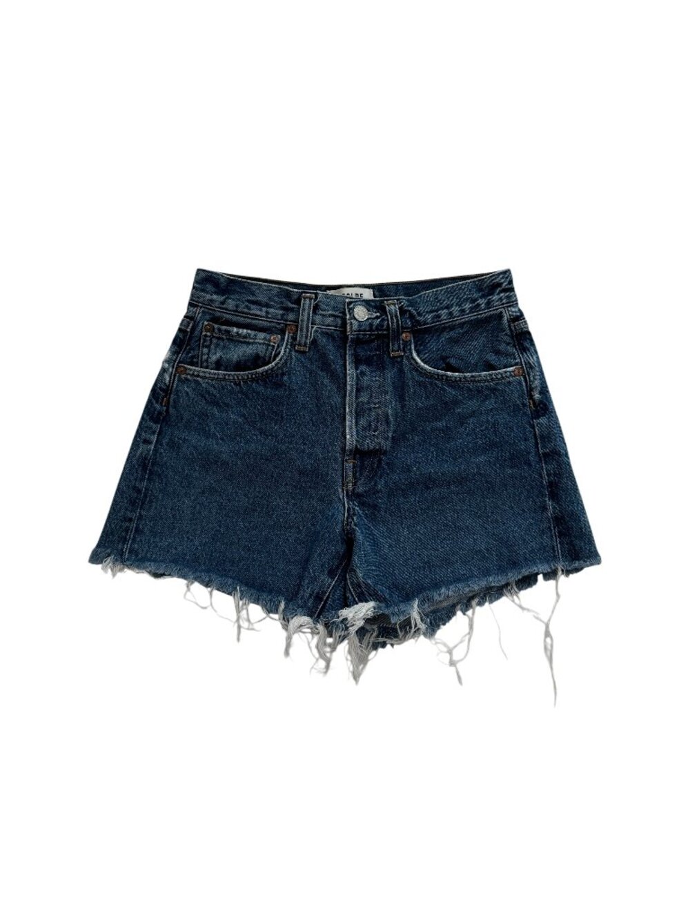 AGOLDE | "PARKER LONG SHORT" 100% COTTON CUT OFF DENIM IN DARK WASH